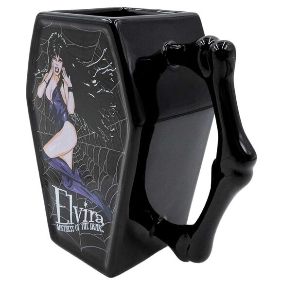 Elvira In Web Coffin Shaped Mug Coffee Cup Mistress of the Dark Kreepsville New - Picture 3 of 6
